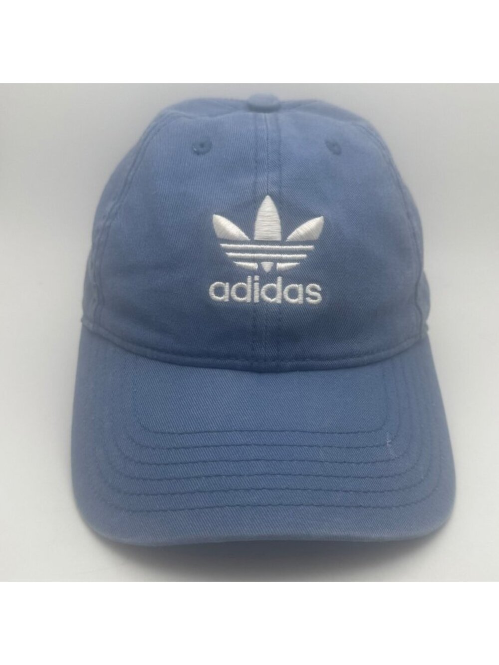 Adidas Trefoil Logo Baseball Cap Hat Blue Washed Adjustable Strap Cotton Men's